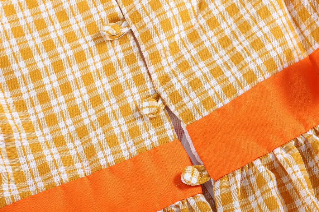 Orange Gingham Ruffle Pumpkin Bow Dress - Lil Cactus