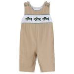 Oyster Brown Big Mouth Bass Smocked Overalls - Lil Cactus