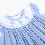 Periwinkle Blue Crosses Smocked Bishop Dress - Lil Cactus