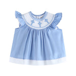 Periwinkle Blue Crosses Smocked Dress and Bloomers Set - Lil Cactus