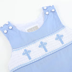 Periwinkle Blue Crosses Smocked Shortalls - Lil Cactus