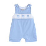 Periwinkle Blue Crosses Smocked Shortalls - Lil Cactus