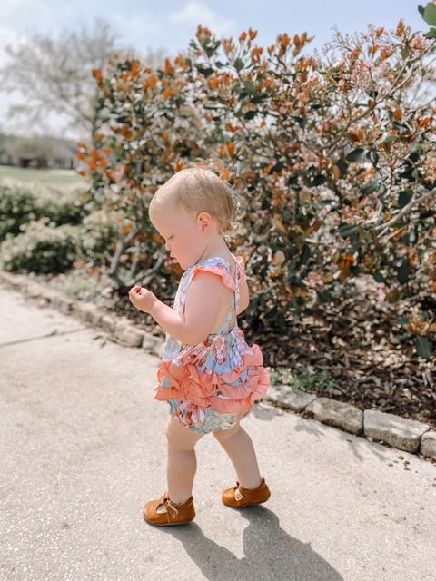 Pink and Blue Floral Print Ruffle Romper - Lil Cactus