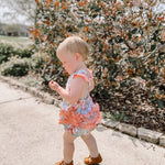 Pink and Blue Floral Print Ruffle Romper - Lil Cactus