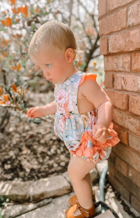 Pink and Blue Floral Print Ruffle Romper - Lil Cactus