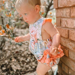 Pink and Blue Floral Print Ruffle Romper - Lil Cactus