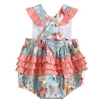 Pink and Blue Floral Print Ruffle Romper - Lil Cactus