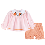 Pink and Orange Gingham Boo Smocked Dress and Bloomer Set - Lil Cactus