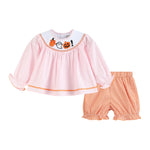 Pink and Orange Gingham Boo Smocked Dress and Bloomer Set - Lil Cactus