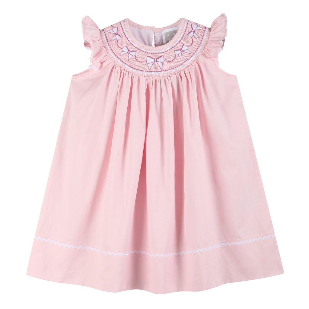 Pink and White Bows Smocked Bishop Dress - Lil Cactus