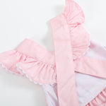 Pink and White bows Smocked Ruffle Romper - Lil Cactus