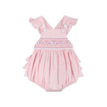 Pink and White bows Smocked Ruffle Romper - Lil Cactus