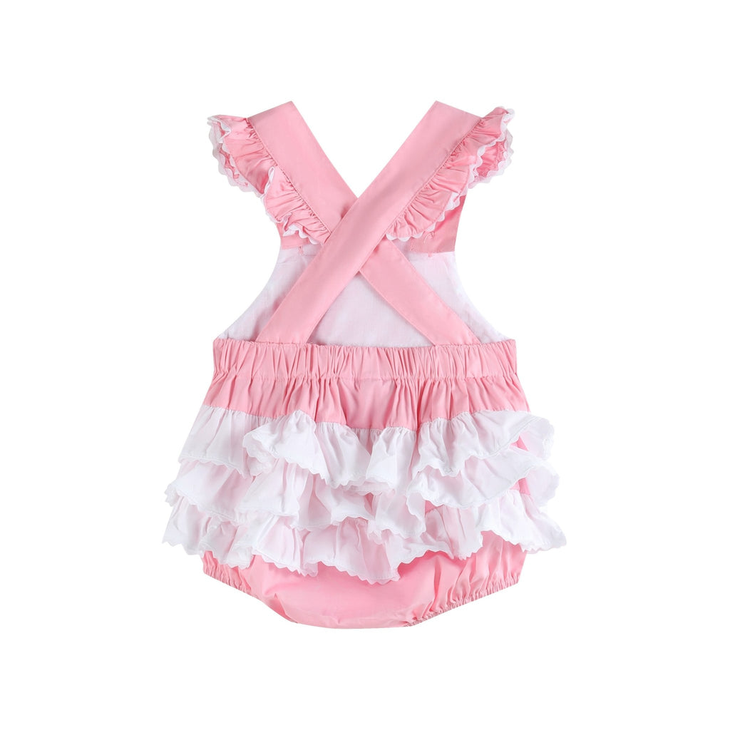 Pink and White Flower Smocked Ruffle Romper - Lil Cactus