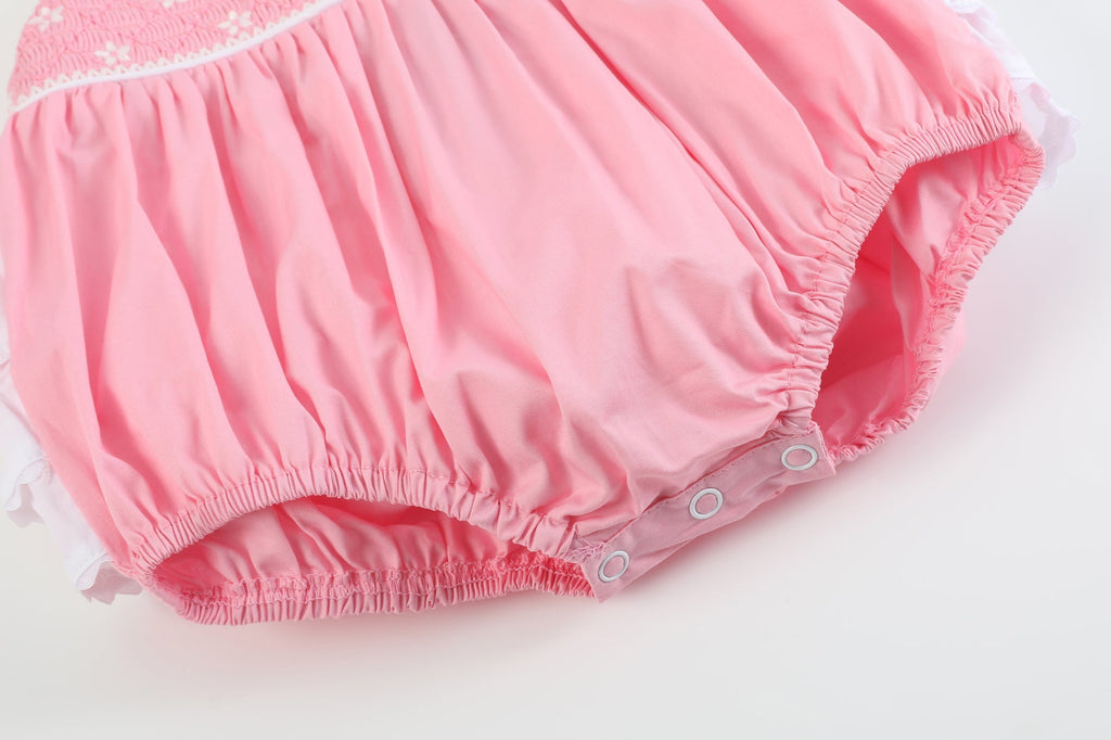 Pink and White Flower Smocked Ruffle Romper - Lil Cactus