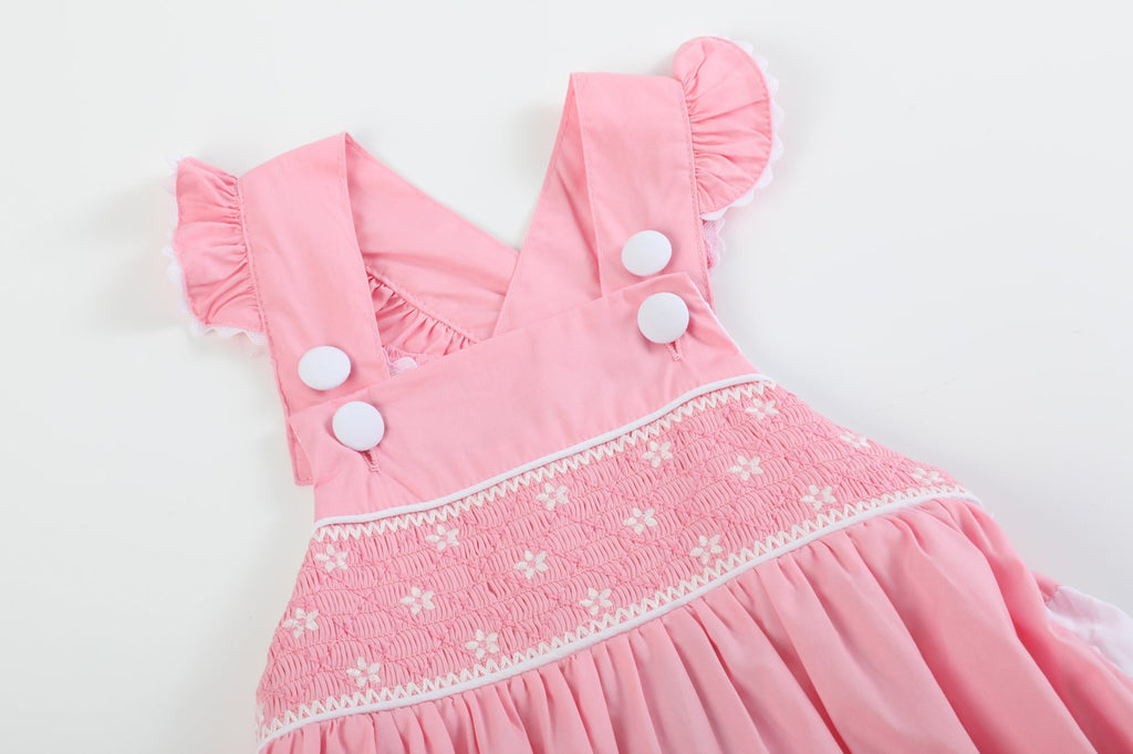 Pink and White Flower Smocked Ruffle Romper - Lil Cactus