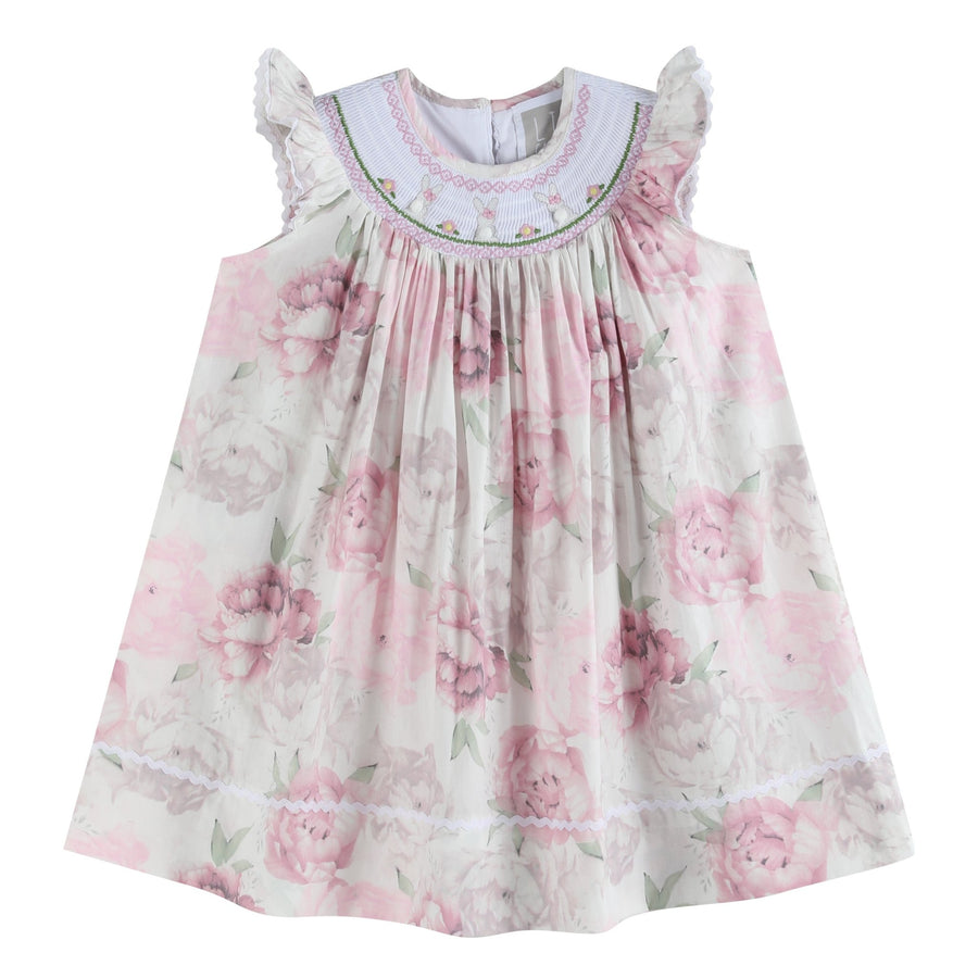 Pink and White Peony Bunny Smocked Bishop Dress - Lil Cactus