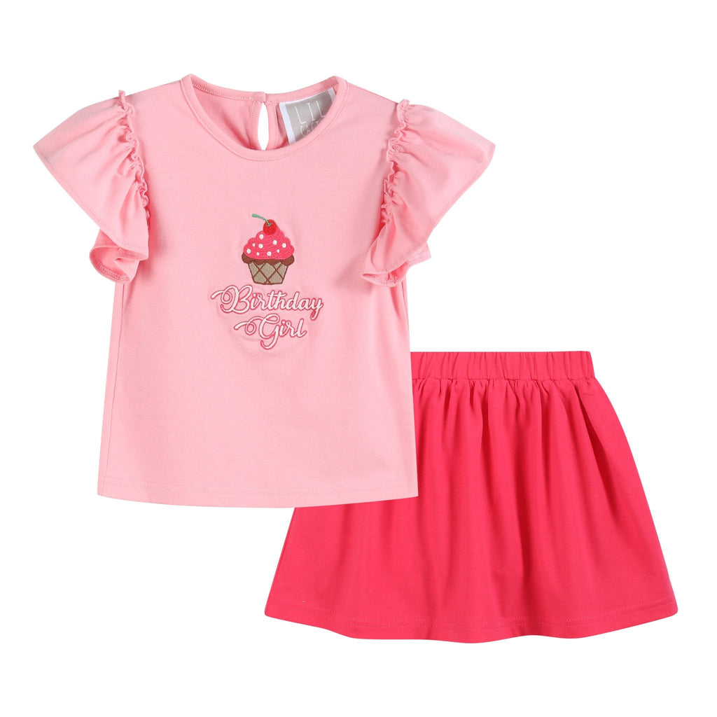 Pink Birthday Girl Ruffle Top and Skort Set - Lil Cactus