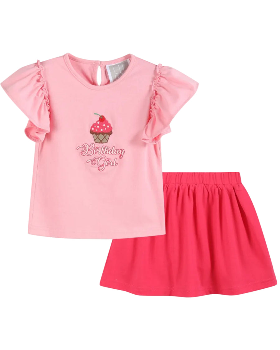 Pink Birthday Girl Ruffle Top and Skort Set - Lil Cactus