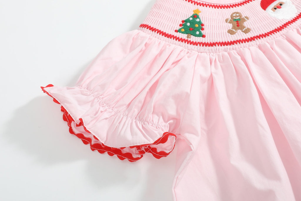 Pink Christmas Smocked Bishop Dress - Lil Cactus