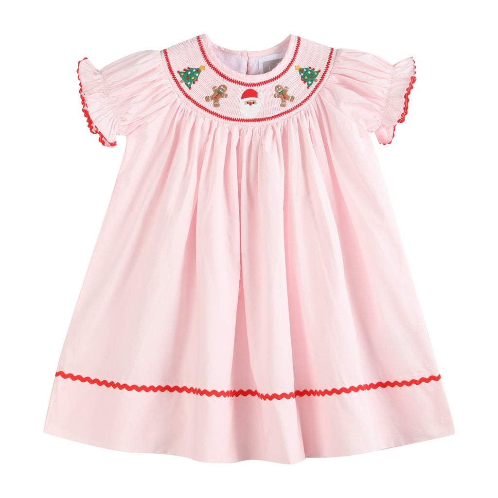 Pink Christmas Smocked Bishop Dress - Lil Cactus