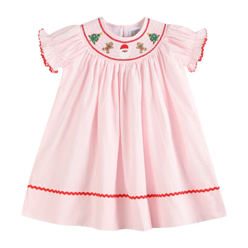 Pink Christmas Smocked Bishop Dress - Lil Cactus