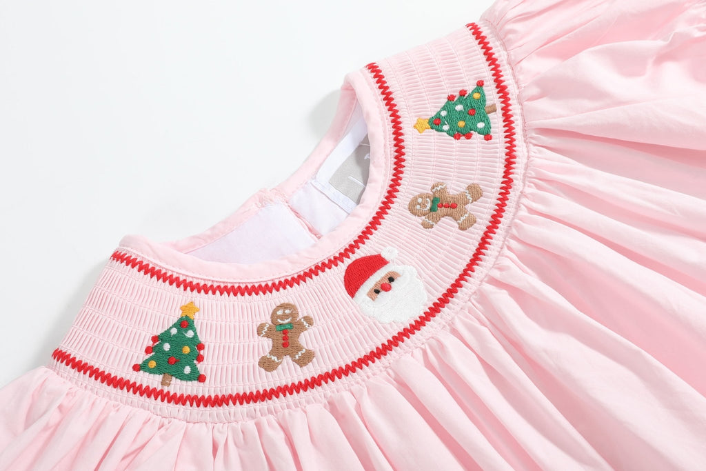Pink Christmas Smocked Bishop Dress - Lil Cactus