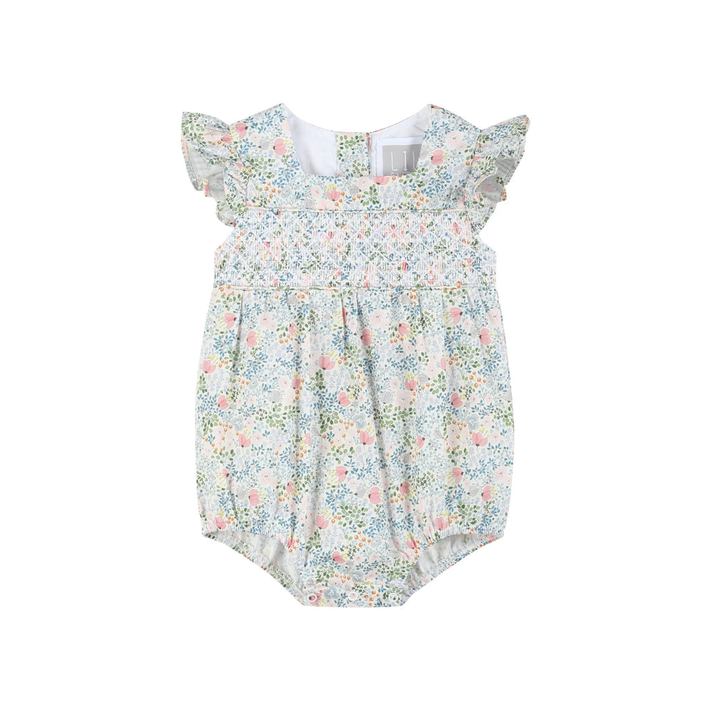 Pink Floral Print Smocked Futter Romper - Lil Cactus