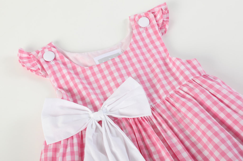 Pink Gingham Bow Dress - Lil Cactus