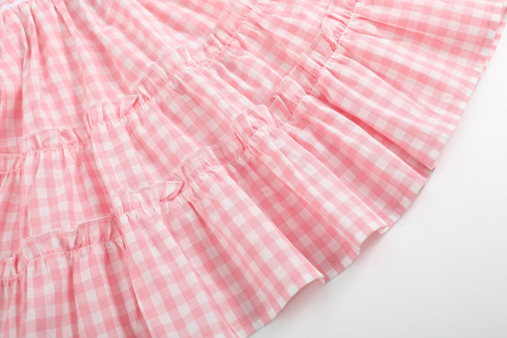 Pink Gingham Check Layered Sundress - Lil Cactus