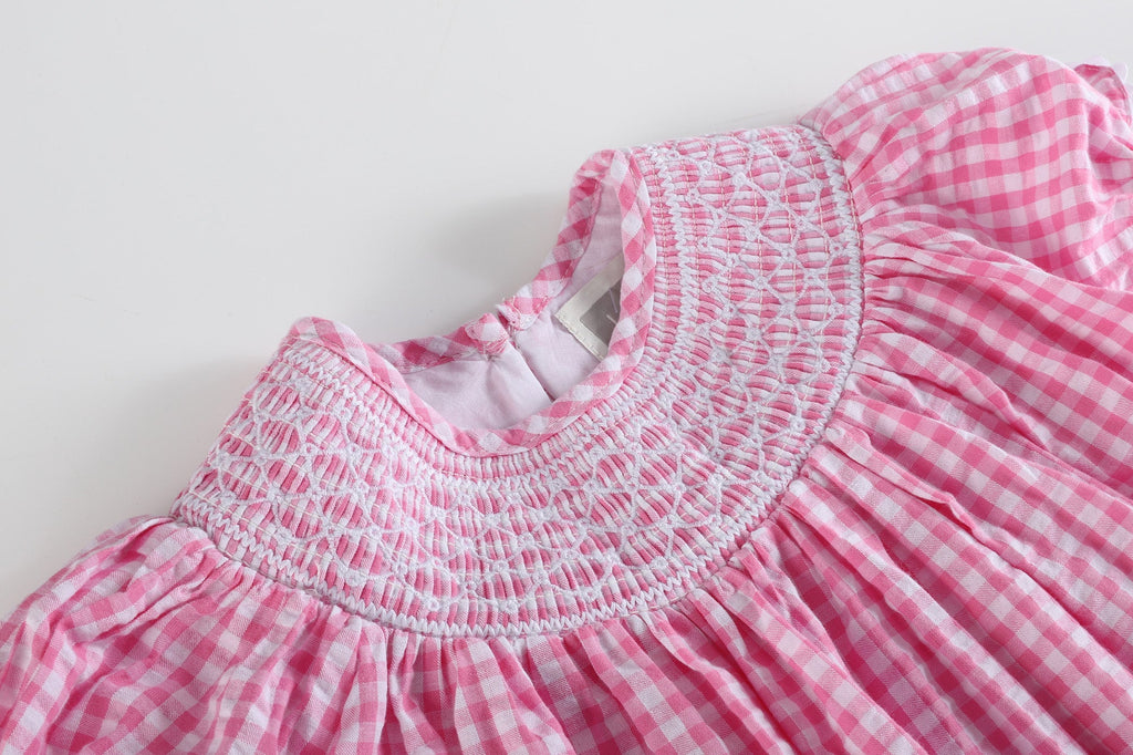 Pink Gingham Classic Smocked Bishop Dress - Lil Cactus