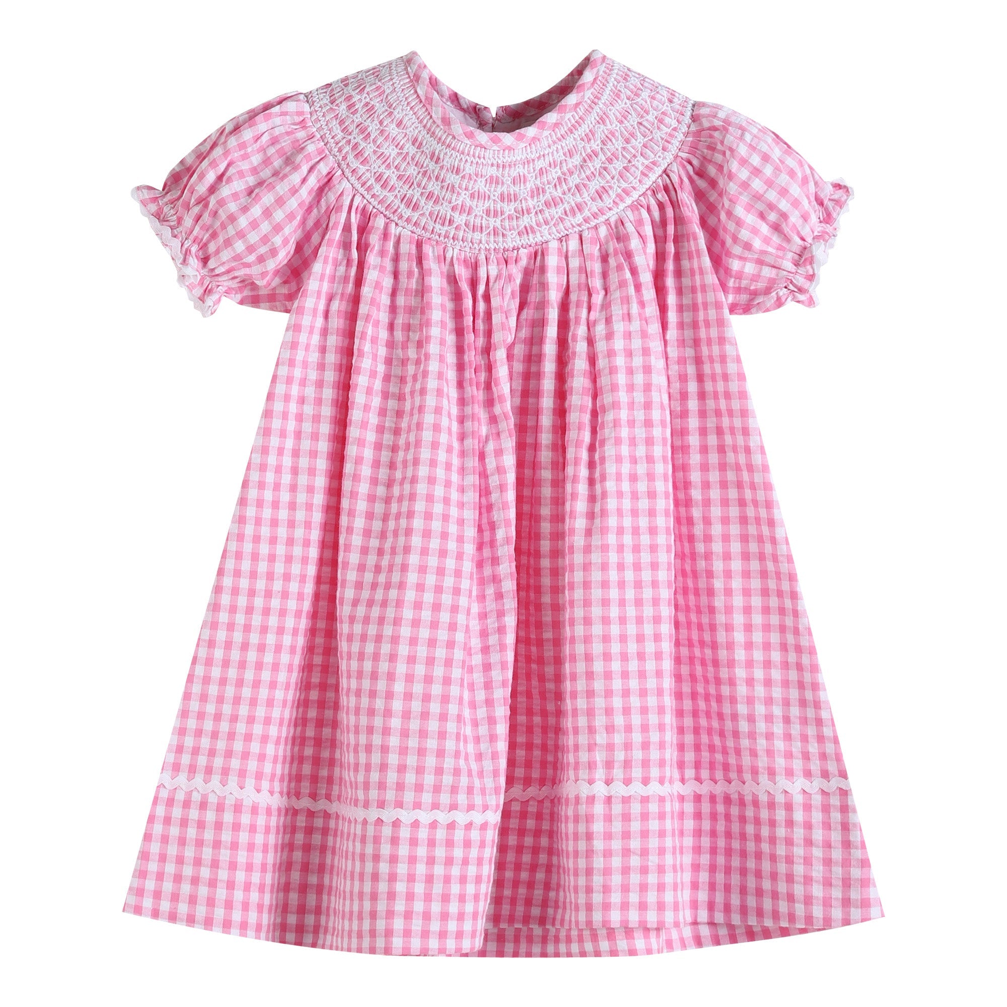 Pink Gingham Classic Smocked Bishop Dress, 6Y