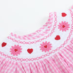 Pink Gingham Daisy and Hearts Smocked Romper - Lil Cactus