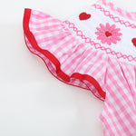 Pink Gingham Daisy and Hearts Smocked Romper - Lil Cactus
