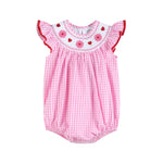Pink Gingham Daisy and Hearts Smocked Romper - Lil Cactus