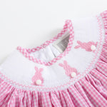 Pink Gingham Easter Bunny Smocked Bishop Dress - Lil Cactus