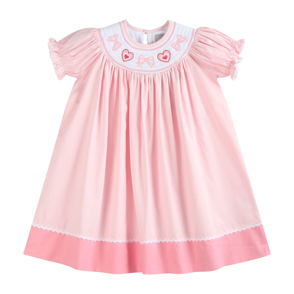 Pink Hearts & Bows Smocked Bishop Dress - Lil Cactus