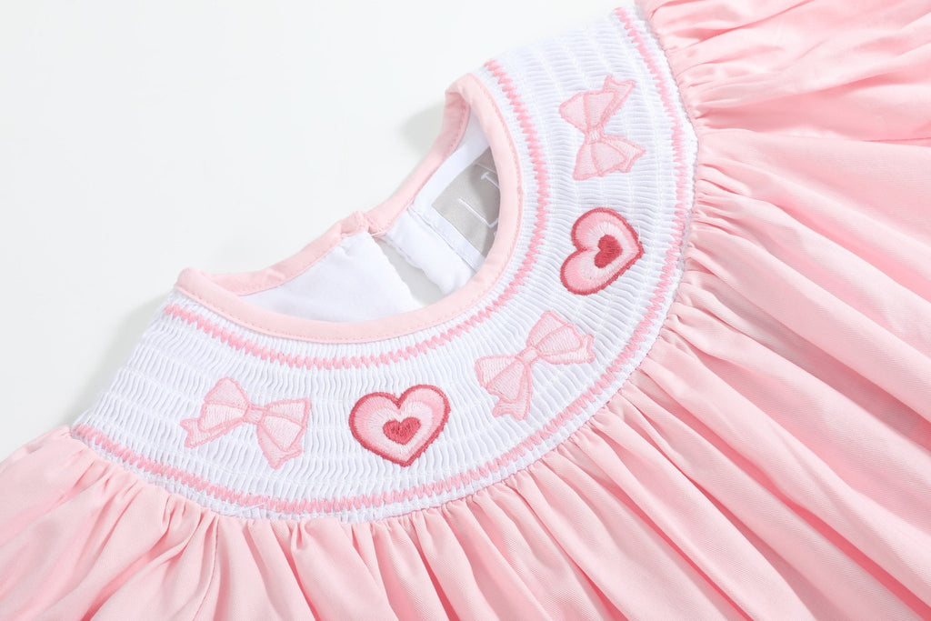 Pink Hearts & Bows Smocked Bishop Dress - Lil Cactus