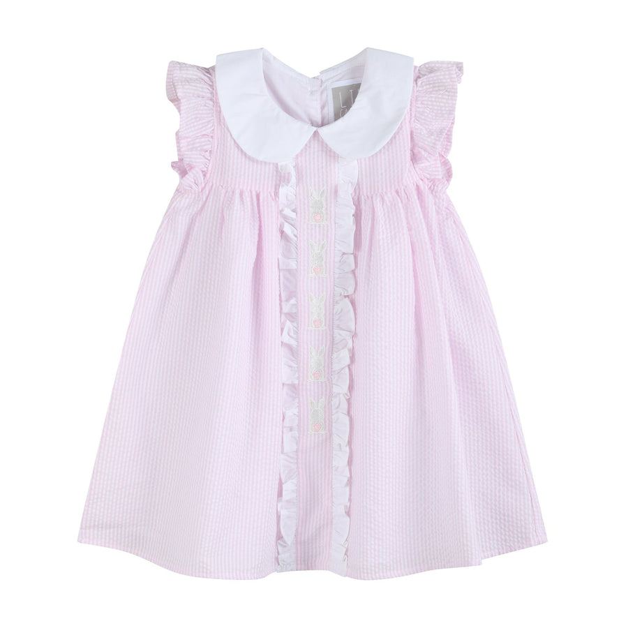 Pink Seersucker Easter Bunny Ruffle Dress - Lil Cactus