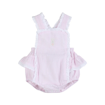 Pink Seersucker Easter Bunny Ruffle Romper - Lil Cactus