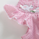 Pink Seersucker Running Bunnies Smocked Bishop Dress - Lil Cactus