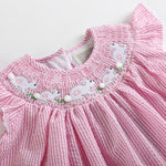 Pink Seersucker Running Bunnies Smocked Bishop Dress - Lil Cactus