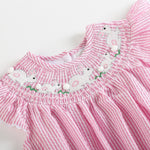 Pink Seersucker Running Bunnies Smocked Flutter Romper - Lil Cactus