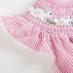 Pink Seersucker Running Bunnies Smocked Flutter Romper - Lil Cactus