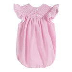 Pink Seersucker Running Bunnies Smocked Flutter Romper - Lil Cactus
