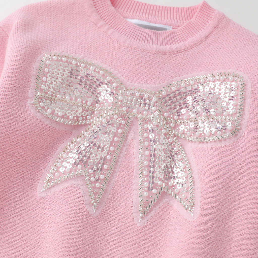 Pink Sparkly Bow Sweater - Lil Cactus