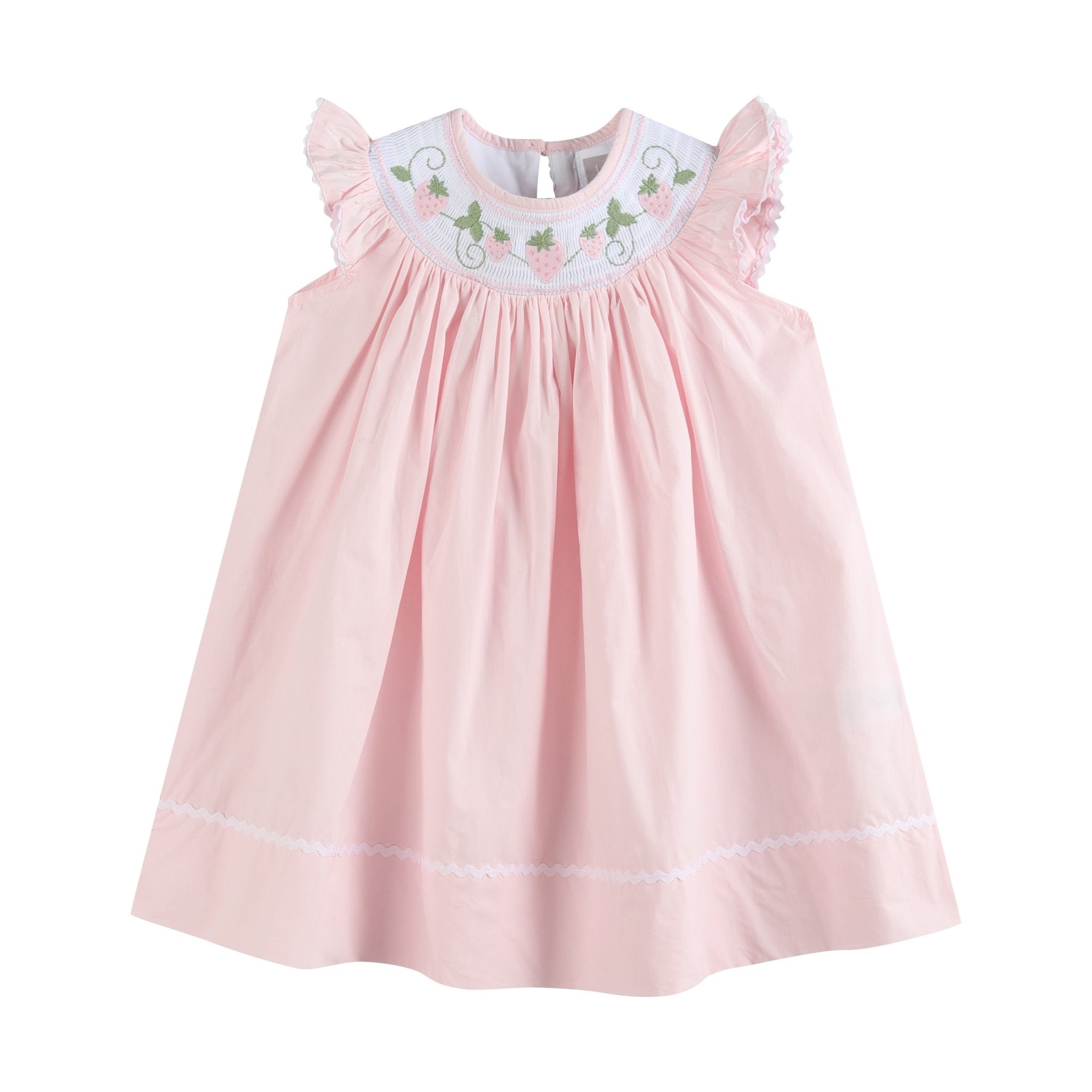 pink smocked dress Pink Strawberry Vine Smocked Bishop Dress, 2T