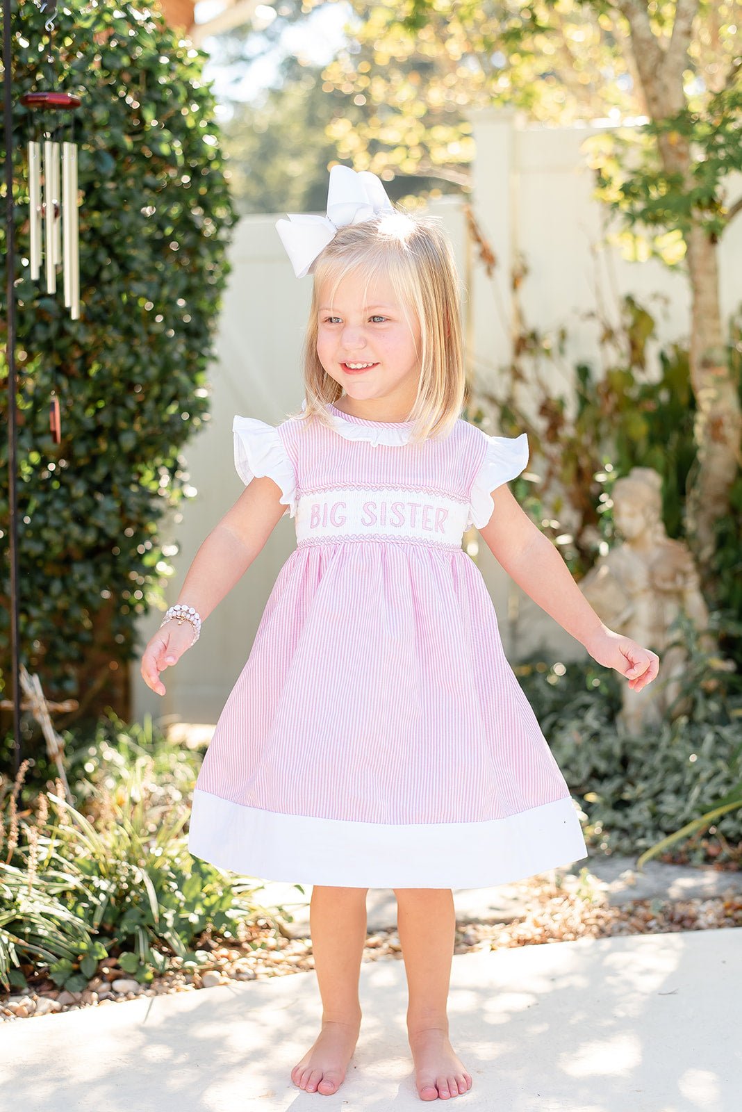 Lil Cactus Baby Dress Ð Pink Striped Big Sister Smocked Dress