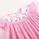 Pink Striped Flamingo Smocked Bishop Dress - Lil Cactus