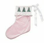 Pink Velvet Christmas Tree Smocked Stocking - Lil Cactus