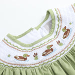 Pistachio Green Mallard Duck Smocked Bishop Dress - Lil Cactus